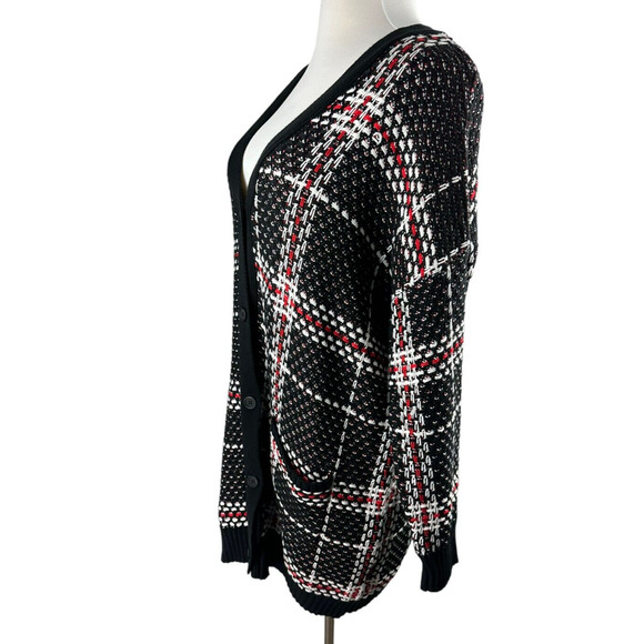 NWT Jessica Simpson Maria Plaid Cardigan Plus Size 3X Thick Knit Blk Red Button - Picture 5 of 8
